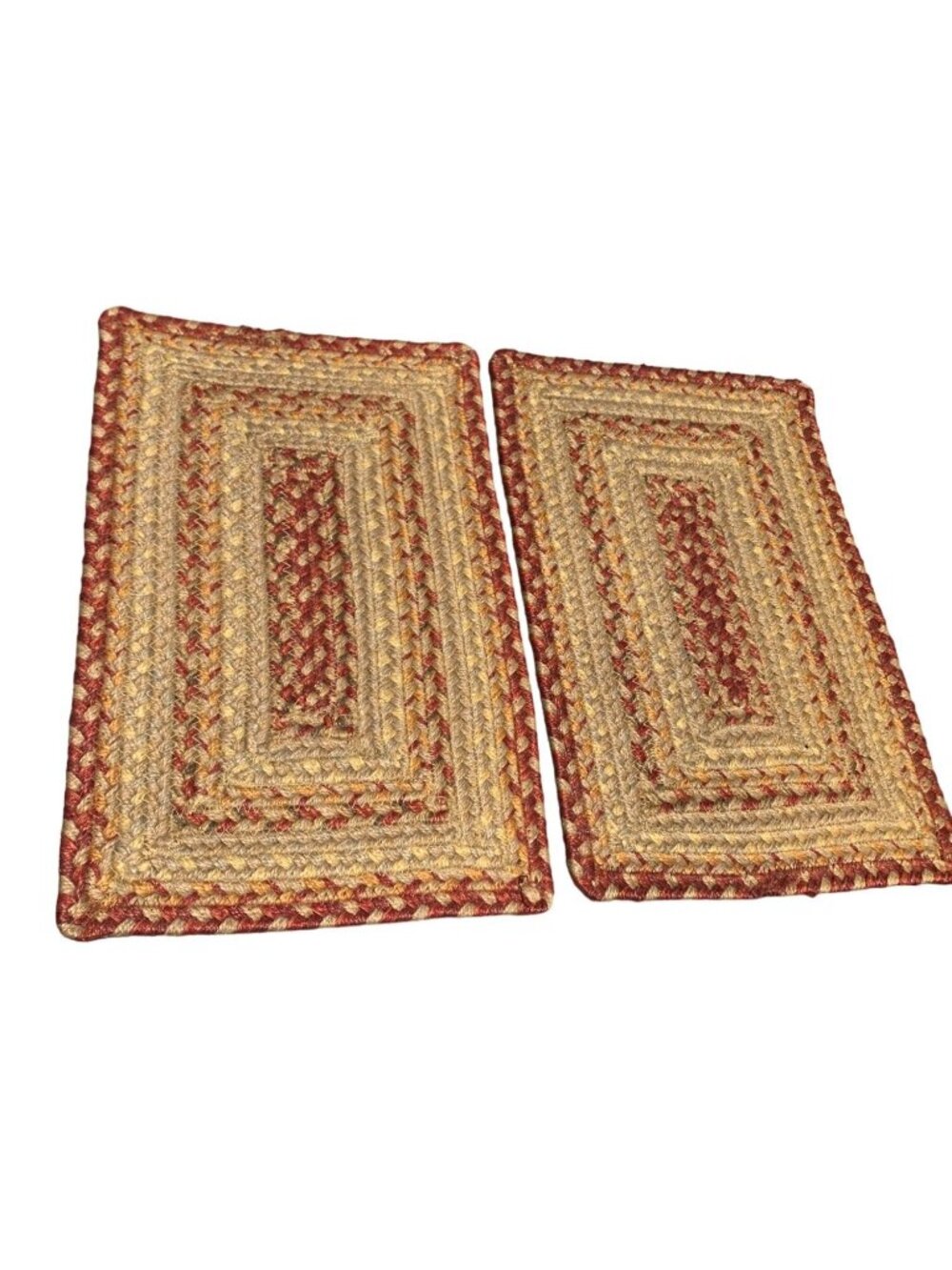 Set of 2 Braided Rectangular Placemats - 15"x10" - Red & Beige